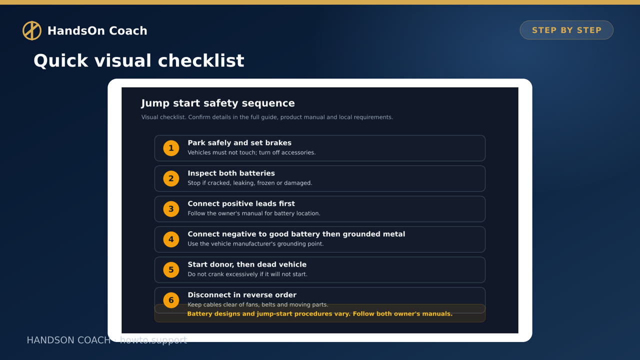 How to Jump Start a Car Safely visual checklist